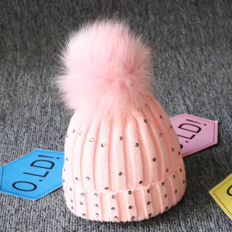 Детская шапка с помпоном, зимний шарф, детская шапка, вязаная Милая шапка для девочек и мальчиков, Повседневная однотонная шляпа детская шапочка - Цвет: QY03