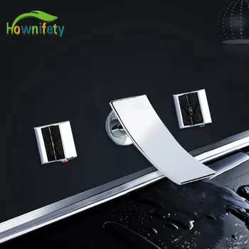

Chrome Bathroom Wall Mount Sink Faucet Three Handle Two Holes Hot Cold Mixer Crane Tap bath tub faucet wash