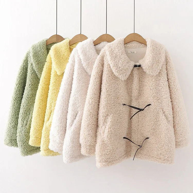 AliExpress Sweet Winter New Style Japanese-style Hipster Loose Thick Solid Color Peter Pan Collar Berber Fleece-Preserving