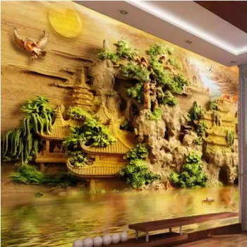 

Customize any size mural wallpaper Sendai pavilion jade carved 3D carved bedroom bedroom background wall wallpaper