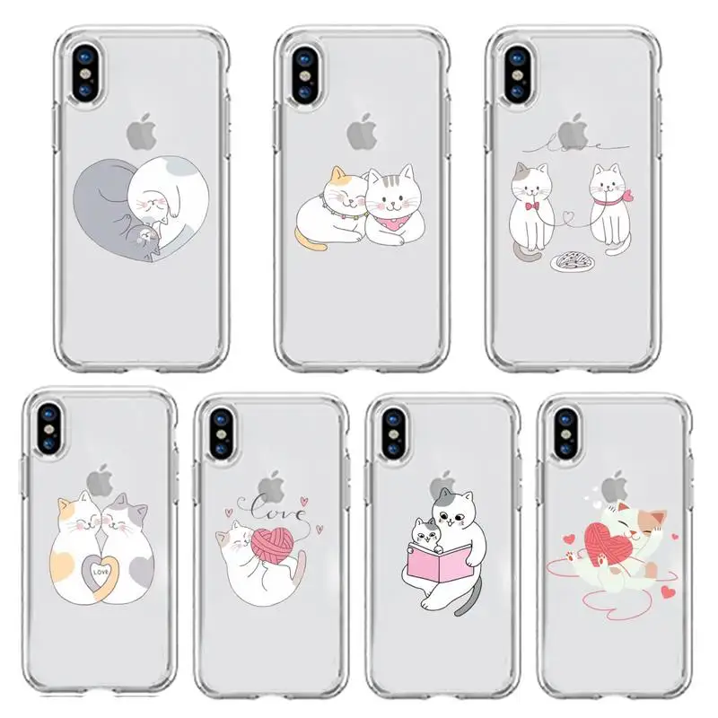 

Cute Cat Painting cover capa shell Phone Case Transparent soft For iphone 5 5s 5c se 6 6s 7 8 11 12 plus mini x xs xr pro max