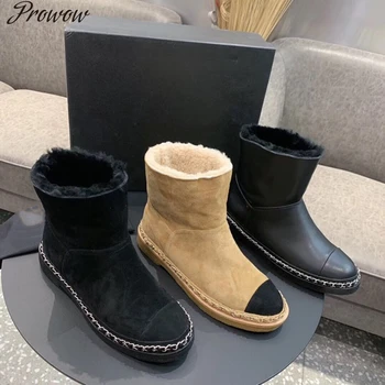 

Prowow Classic leather snow boots lamb wool snow boots Wild chain snow boots Genuine Leather snow boots Zapatos Mujer