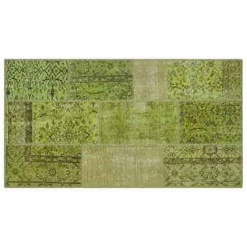 

Handmade Green Vintage Overdyed Patchwork Area Rug 080x150 Cm-2'7''X4'11''