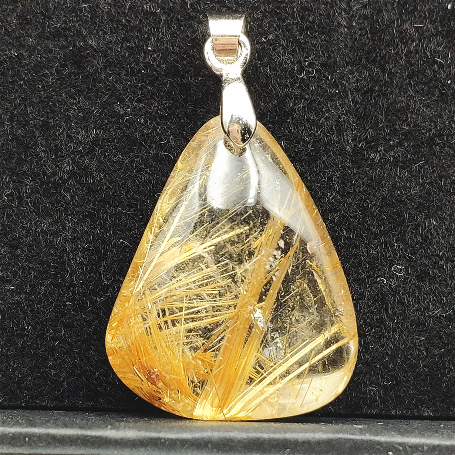 

Top Natural Gold Rutilated Quartz Pendant Water Drop Gemstone Party Gift 23x19x8mm Crystal AAAAA Stone Pendant