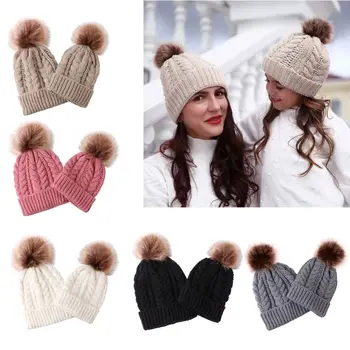 

2PCS Mother&Baby Hat Family Matching Cap Winter Warmer Knit Wool Beanie Ski Cap