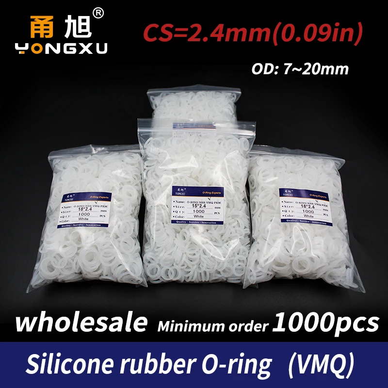 

1000PCS/lot Silicon wholesale O-ring Silicone/VMQ CS2.4mm Thickness OD7/8/9/10/11/12/13/14/15/16/17/18/19/20 O Ring Seal Rubber