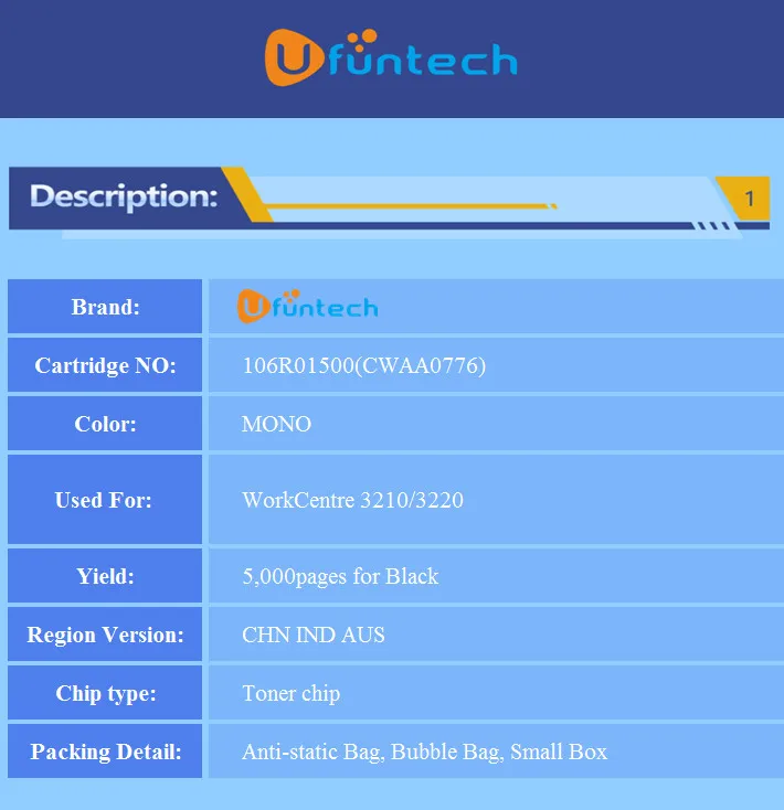20 шт. тонер-чип 106R01500 CWAA0776 для лазерного копира Xerox WorkCentre 3210/3220