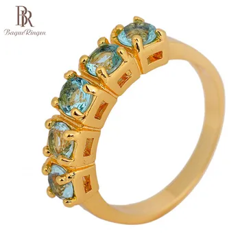 

Bague Ringen Vintage 925 Sterling Silver Ring Gold Color Rings Aquamarine Ziron Gemstone Jewerly Silver Ring Anniversary Party