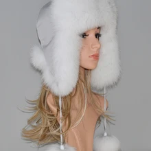 Naturale Pelliccia di Volpe Cappelli Invernali E Con Pelliccia di Inverno Delle Donne Caldo Soffici Genuino della Pelliccia di Fox Paraorecchie Cappelli di Lusso di Qualità Russo Della Signora Reale della Pelliccia di Fox cappello