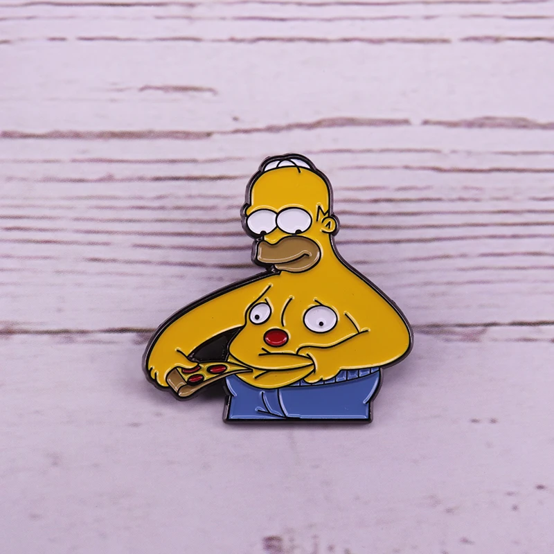 Симпсоны на булавке Meme Fat Paunchy Homer Jay живот едят пиццу ТВ-шоу мультипликационный персонаж nternet брошь Милые эмалированные булавки для фанатов