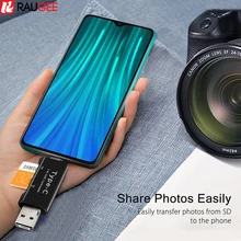 Raugee type C и Micro USB OTG карта адаптер 3 в 1 USB-C-ридер флэш-накопитель TF разъем для чтения для Xiaomi Redmi Note 8 Pro адаптер