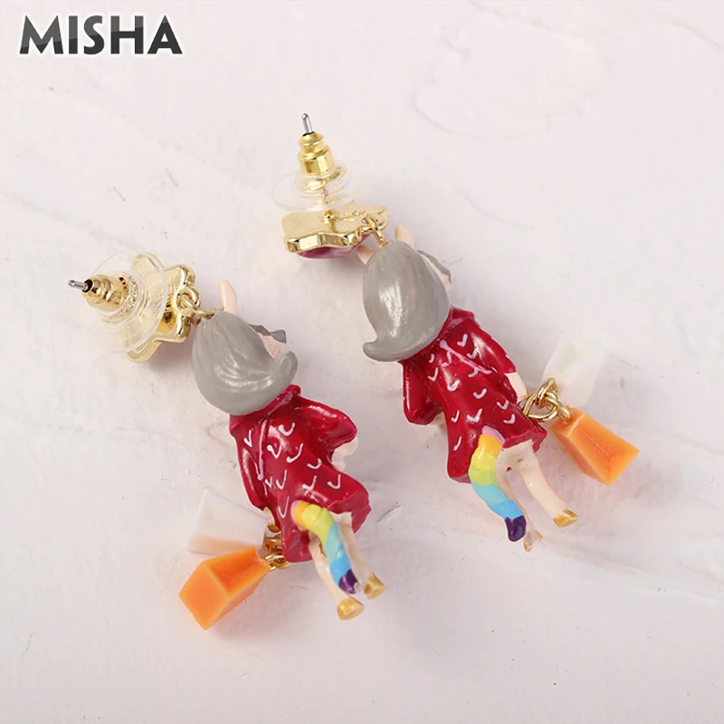 MISHA серьги для женщин ручной работы эмалированная глазурь милый Единорог женские серьги Пуссеты Ювелирные серьги для девушек женские вечерние подарки L815