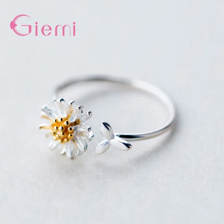 925 Sterling Silver Daisy Flower Rings Adjustable for Women Girl Opening Rings Personality Vintage Finger Jewelry