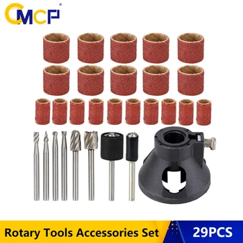 

CMCP 29pcs Rotary Tool Accessory Set Sanding Drum With Wood Milling Burrs Carving Rotary Locator Set For Dremel Abrasive Tools