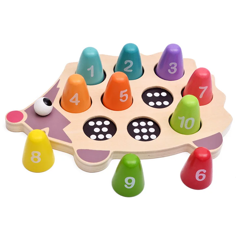 

Wooden Little Hedgehog with Numbers Matching Counting Children Creative Jigsaw Puzzle Building Blocks