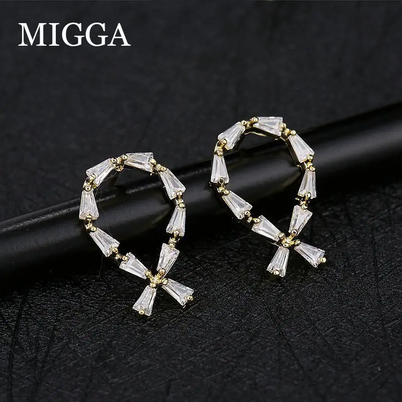 MIGGA Сияющий кубический циркон галстук-бабочка серьги-гвоздики золотой цвет CZ камень кристалл серьги для женщин