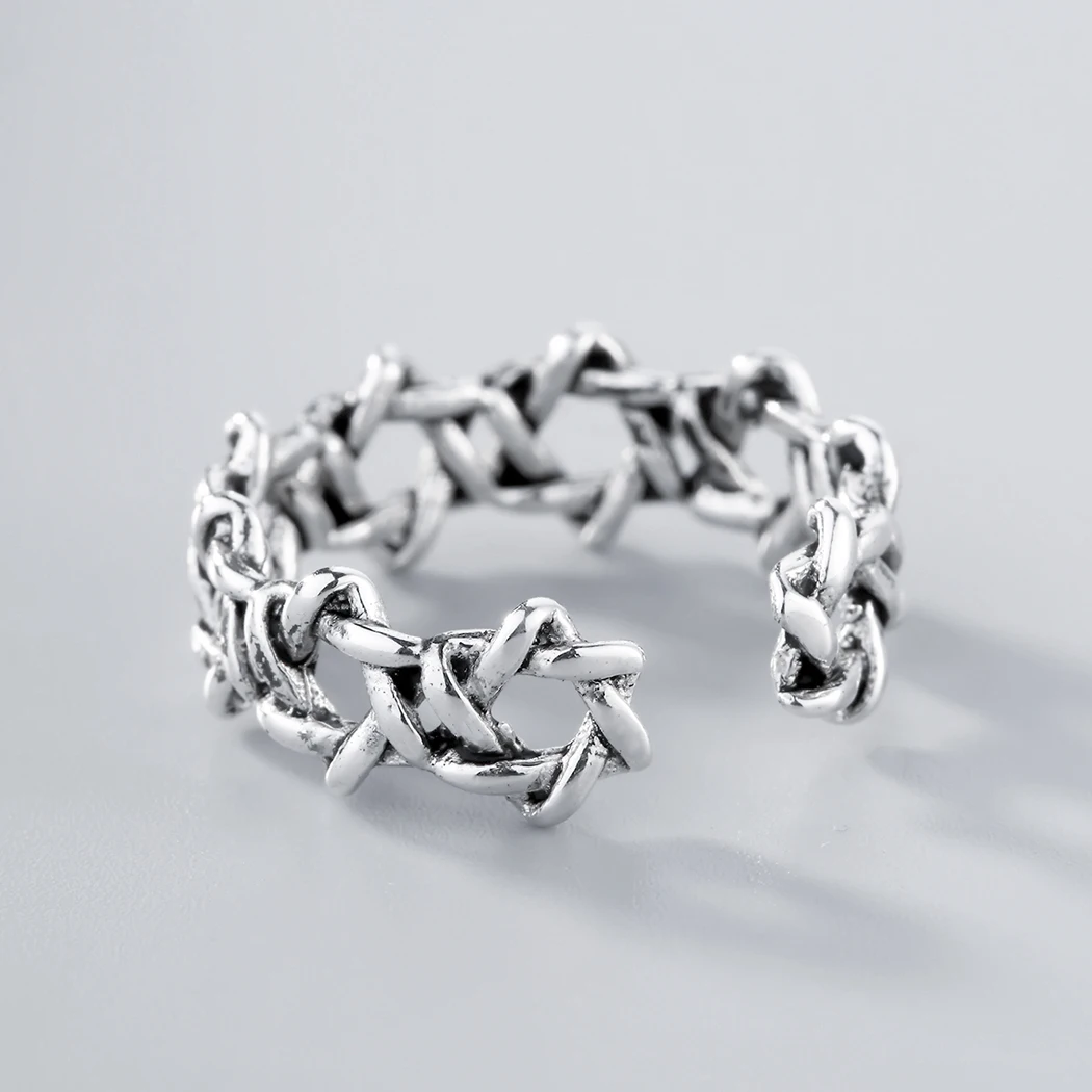 Thai Fashion Hexagram Open Ring For Men Women Hollow Star Of David Chanukah Jewish Adjustable Vintage Ring Male Gift