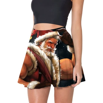 

Sexy Women Christmas Skirts faldas mujer Santa Claus Printing Gothic Pleated Blue Red Skirts S To 4xl Plus Size