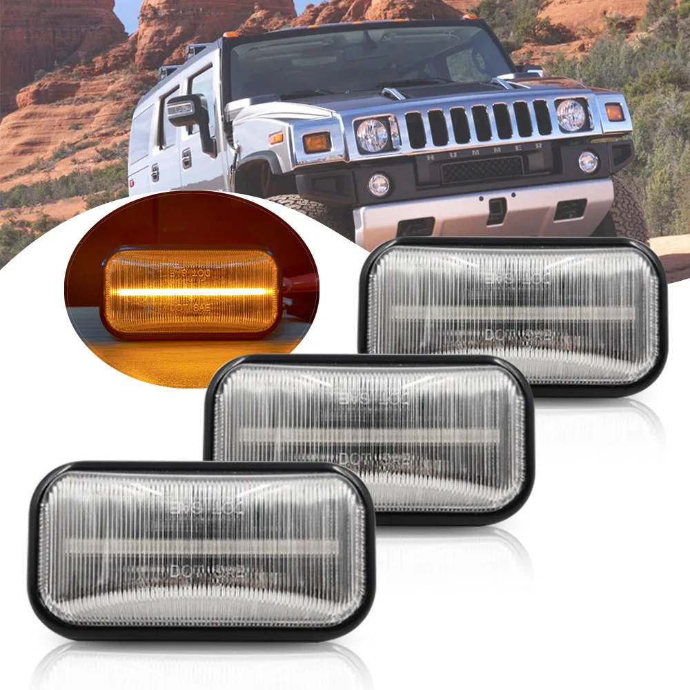 3X Clear For Hummer H2 03 09 H2 SUT 05 09 LED Cab Roof Marker Light Lamp Amber Clear Len Led
