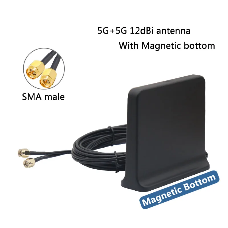 Factory price 5G+5G 2x2 MIMO High gain 12dBi 600~6000Mhz indoor omni 5G Antenna with 2 cables for communication