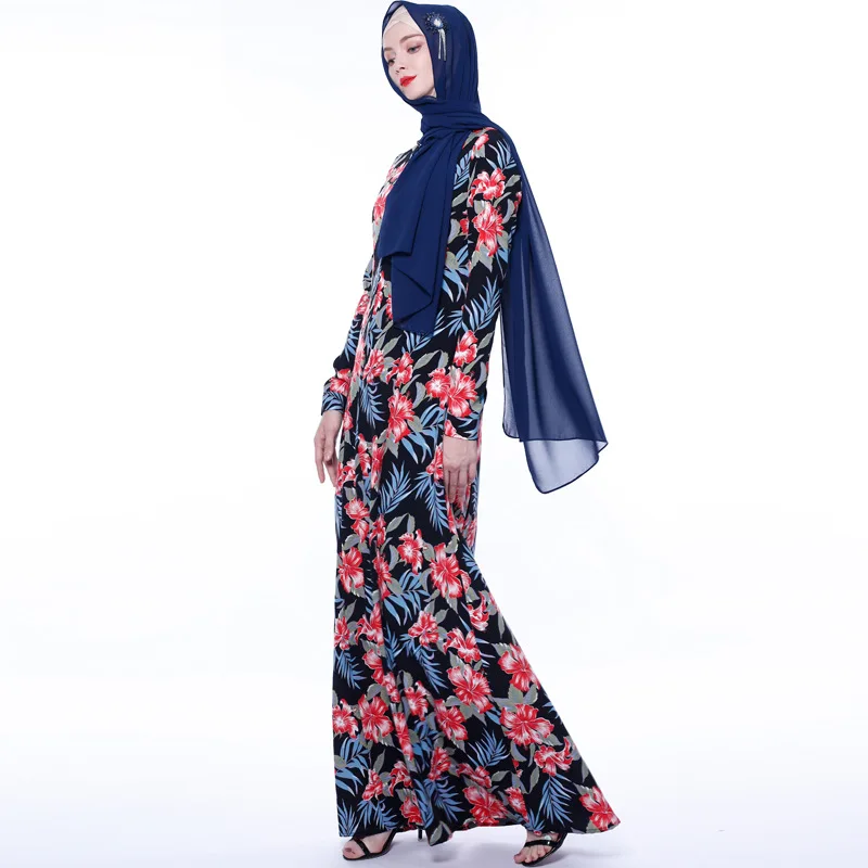 Abayas женская мусульманская одежда с цветочным принтом модные бандажные платья Хиджаб Макси мусульманское платье Бангладеш Кафтан Дубай, Турция Халат