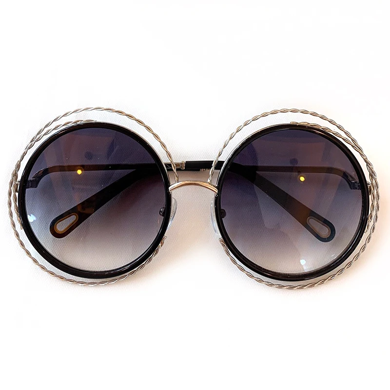 Винтажные Солнцезащитные очки больших размеров с d линзами, женские брендовые дизайнерские Круглые Солнцезащитные очки с металлической оправой