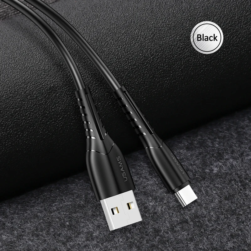 USAMS type-C кабель 1 м USB C кабель для samsung S9 S8 huawei Xiaomi 2A Быстрая зарядка USB-C кабель передачи данных type-C зарядное устройство - Цвет: Black Type C