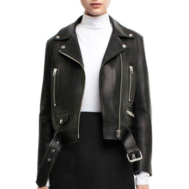 Женская куртка из натуральной кожи, весеннее пальто из натуральной овчины, мотоциклетная байкерская куртка с заклепками, женские пальто из натуральной кожи YQ400
