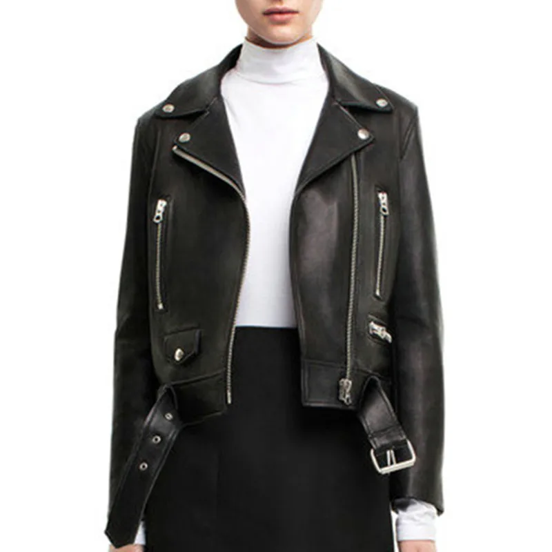 

Genuine Leather Jacket Women 2019 Spring Real Sheepskin Coat Rivet Motorcycle Biker Jacket Female Natural Leather Coats YQ400