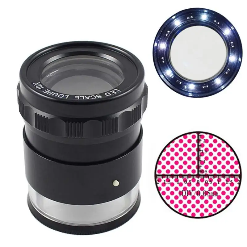 

10X Optical Glass Lens 2019 Stand Measuring Magnifier Scale Loupe with LED Light Magnifying Glass for Jewelry Certification Test
