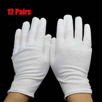 

12 Pair Classic White Safety Gloves Men Summer/Autumn Etiquette Well Stretch Gloves Dance White Elastic Jewelry Safety Gloves
