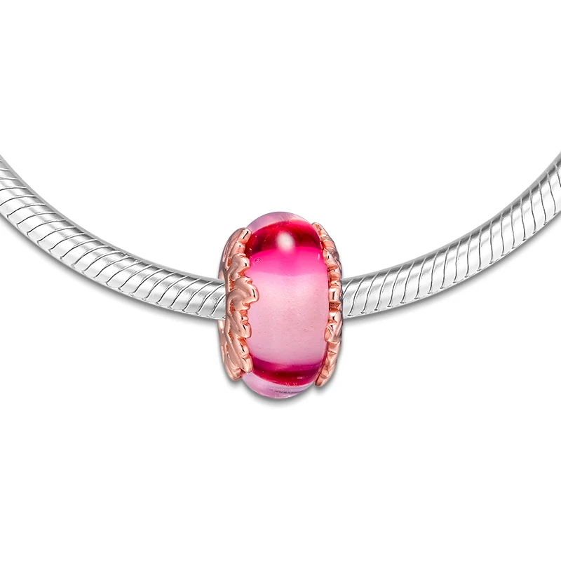 Pink Murano Glass Beads Jewelry 2019 New Rose Golden Leaves Charm Beads for Charms Bracelets DIY Women Beads for Jewelry Making 2