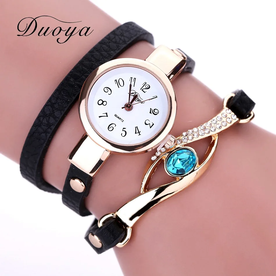 

Duoya Casual PU Strap Fashion Coiling Watch Brand Quartz Watch with Diamond Wrist Bracelet Watch Ladies' Watch