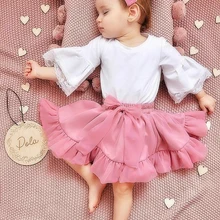 Розовые наряды ко Дню Святого Валентина комбинезон с длинными расклешенными рукавами для маленьких девочек, юбка-пачка с бантом повязка на голову, комплект из 3 предметов