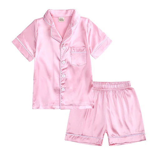 baby nightgown 2pcs Infant Baby Boy Girl Pajamas Silk Satin Top Pant Long sleeve Solid Button-Down Pyjamas Satin Set  Nightgown Child Sleepwear pajamas for kid girl Sleepwear & Robes