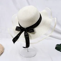 2020 New Sun Hats for Women Girls Wide Brim Floppy Straw Hat Summer Bohemia Beach Cap Ribbon Chapeau Femme Ete Black 2