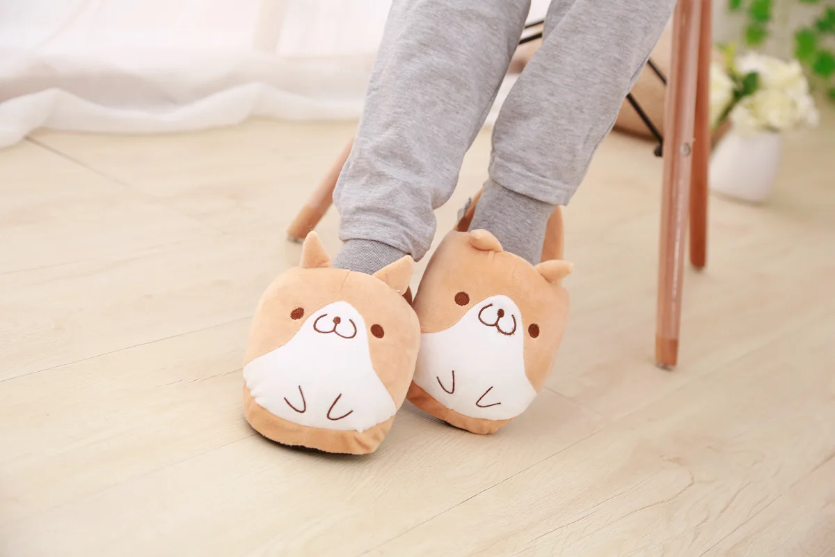 Lovely Corgi Shoes Heeled Cartoon Animals Dog Slippers Plush Indoor Floor Shoes Anti-slip Girls Ladies Friend Gift