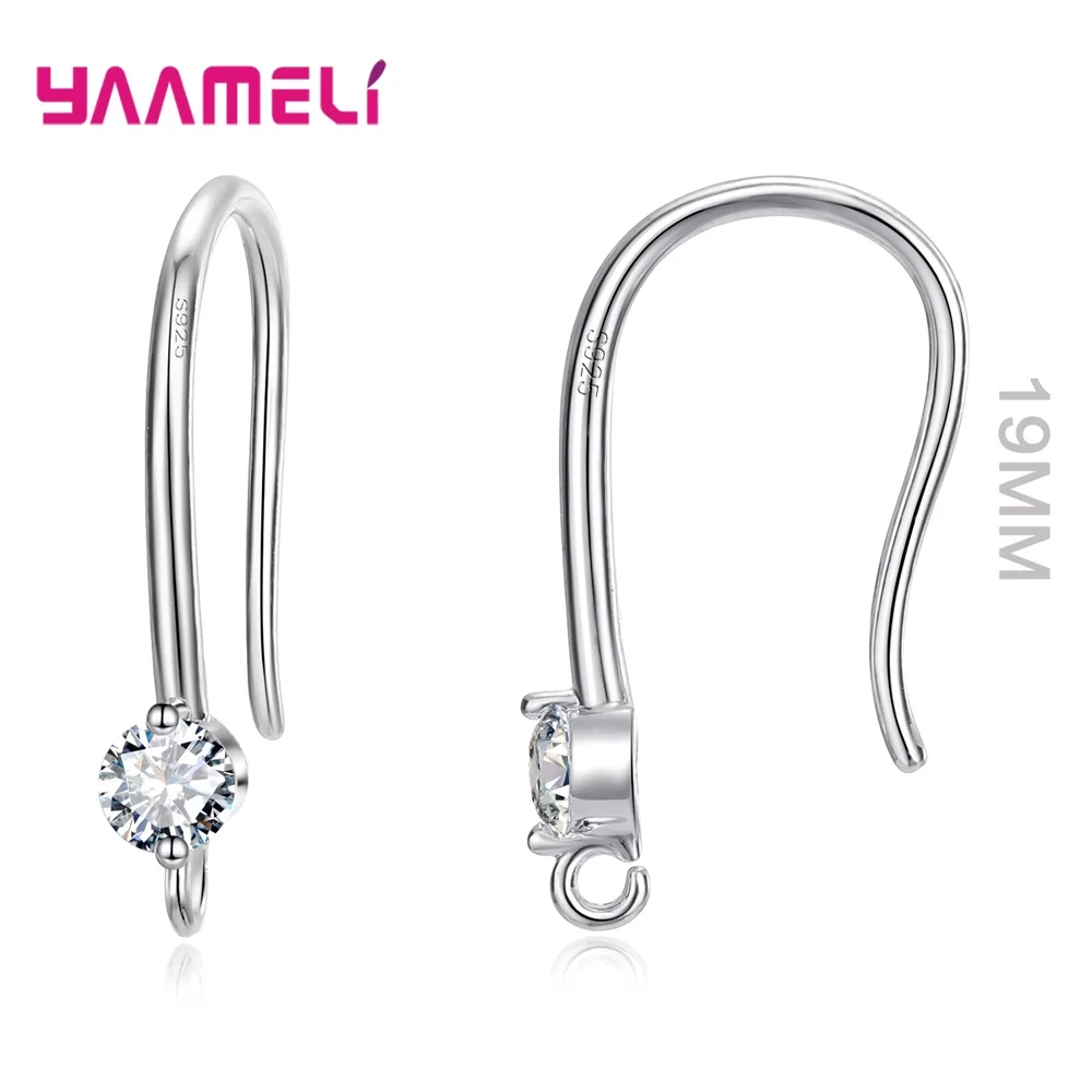 

925 Sterling Silver Earring Hooks CZ Crystal Jewelry Findings Component Earring Making Supplies