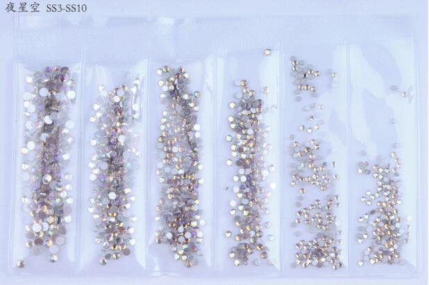 Colors Nail Rhinestones 1 Pack 1 Bag about 1440 PCS Mixed Size Round Flat-back AB Crystal/Rhinestone