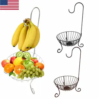 

Decorative 11in Round Fruit Vegetable Chrome Wire Basket Metal Bowl With Banana Holder Kitchen Storage Desktop Display New