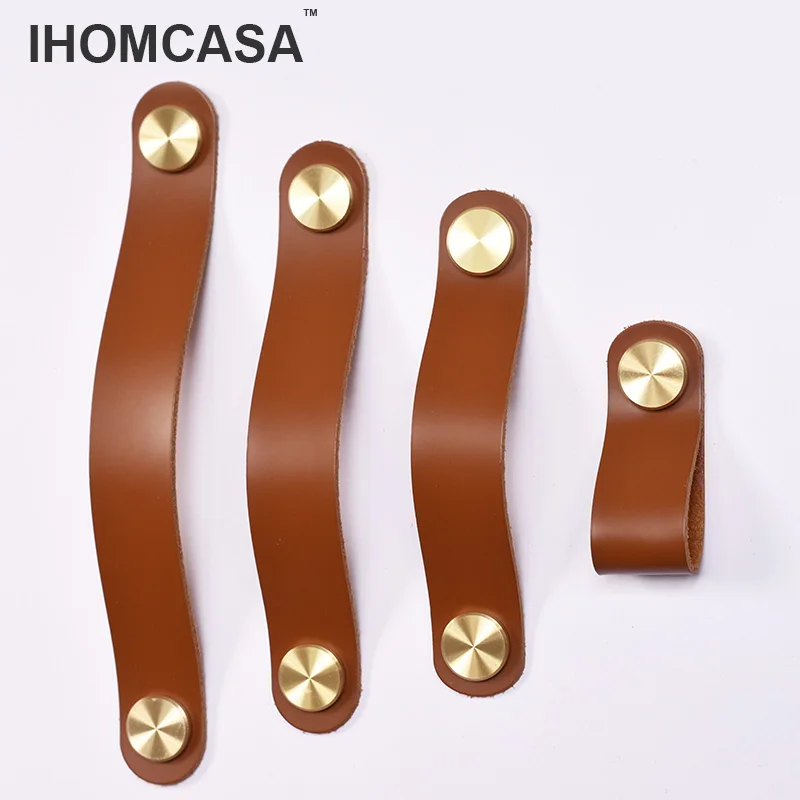 Europe Style Furniture Handles Kitchen Closet Wardrobe Dresser Door Knob  Leather Gold Brass Drawer Cabinet Pull Vintage IHOMCASA - AliExpress 13
