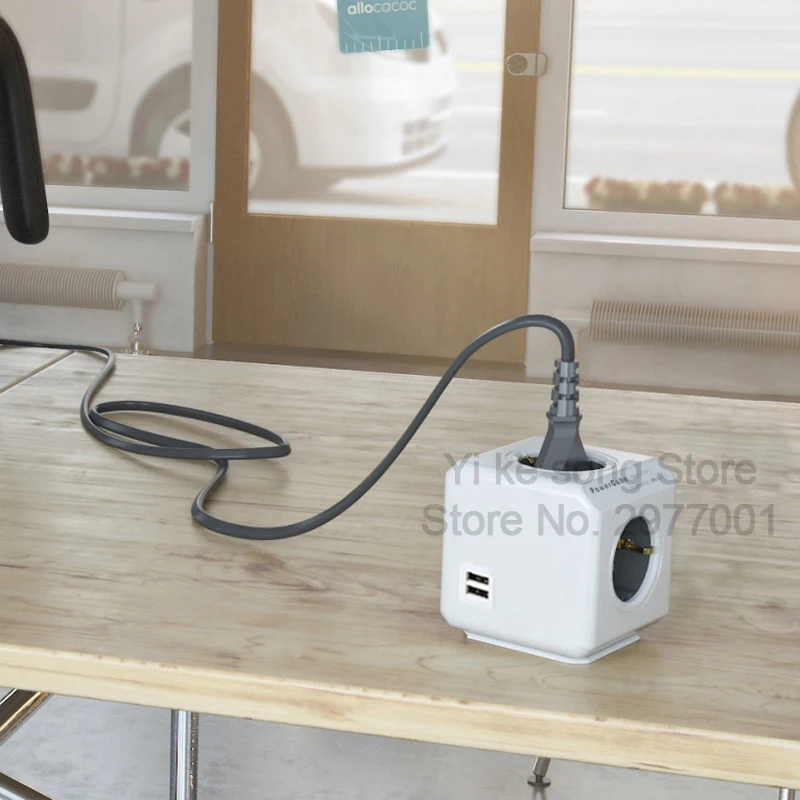 Allocacoc power cube EU Plug power Strip 4 AC розетка адаптер пробки 3680 Вт несколько портативных 2 USB порта зарядное устройст