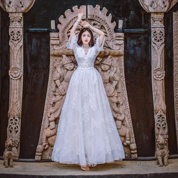 

YAMDI vintage half flare sleeve dress women bohemian retro beach elegant runway luxury party club wedding nighy embroidery maxi