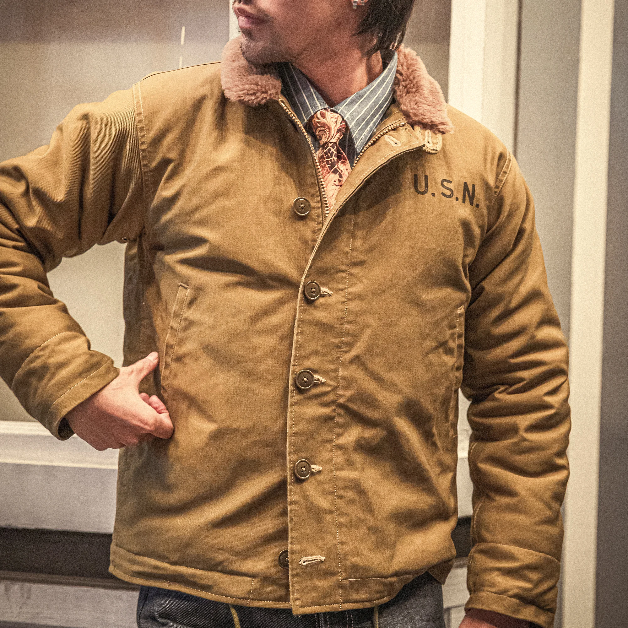 Rtn1 Red Tornado Us Big Size Vintage Loose Fit Tessuto Di Cotone Super Qualità Fodera In Lana 100% E Colletto N1 Jacket