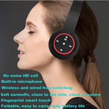 

Fingerprint touch Bluetooth Headphone Wireless Hi-Fi Surround Stereo Mic Foldable Headset Over Ear Support TF card Auriculares#3