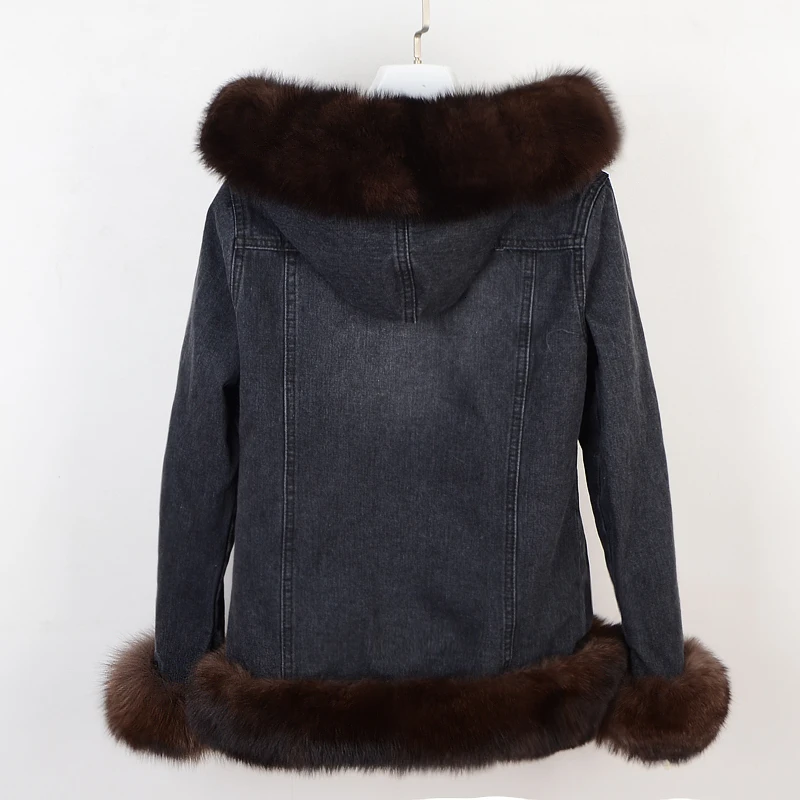 winter natural real fox fur coat Parker rabbit fur lining denim coat jacket jeans high spring female natural fur coat thick