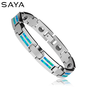 

Unisex 10mm Width Tungsten Carbide Bracelets Inlay Magnet Stones and Opal Blue & Red 18.5/20cm, Free Shipping, Customized