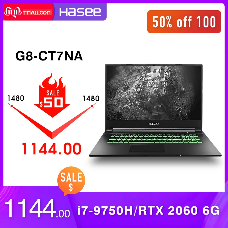 Hasee G8-CT7NA Laptop for Gaming (Intel Core I7-9750H+RTX 2060/8GB RAM/512G SSD/17.3'' IPS 144Hz 72%NTSC