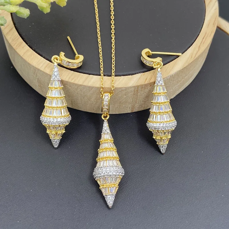 

Lanyika Fashion Jewelry Set Distinctive Cone Zirconia Micro Pave Necklace with Earrings for Women Wedding Banquet Best Gifts