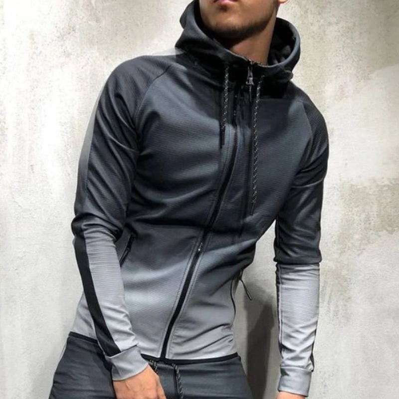 gray top jacket HEFLASHOR спортивный костюм на молнии, мужской комплект, спортивный костюм из 2 предметов, Мужская одежда, толстовки с капюшоном, куртка и штаны, спортивный костюм для мужчин - Цвет: gray top jacket